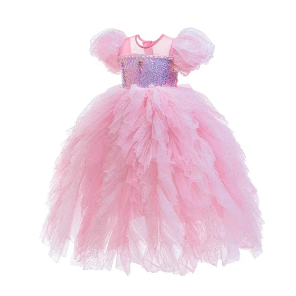 Vestido de Princesa Rosa Blossom com Paetês e Tule
