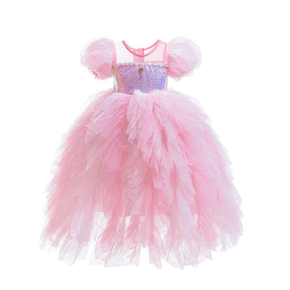 Vestido de Princesa Rosa Blossom com Paetês e Tule