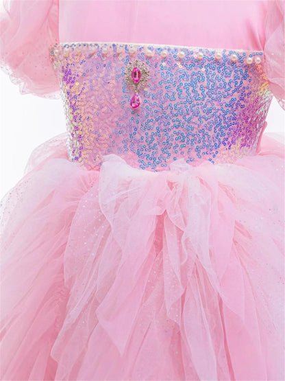 Vestido de Princesa Rosa Blossom com Paetês e Tule