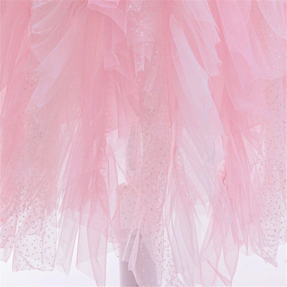 Vestido de Princesa Rosa Blossom com Paetês e Tule