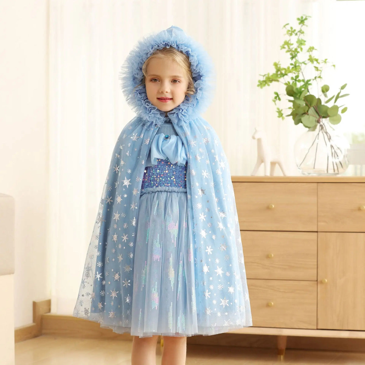 Capa Infantil Floco de Neve com Capuz e Brilho