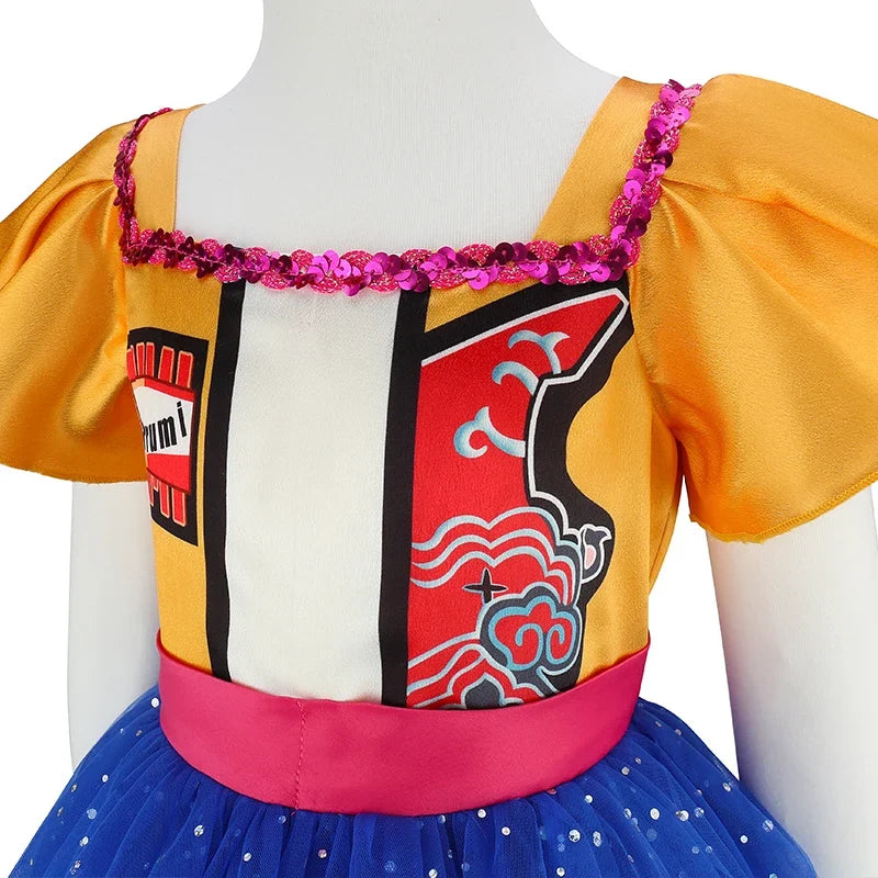 Close-up of the airy mesh puff skirt on the Magic Tree Kids party dress