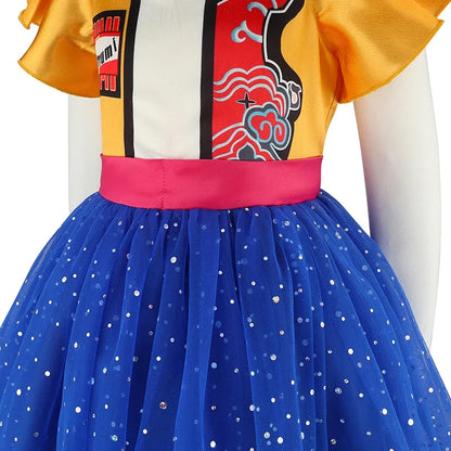 Turn-down collar detail on the girls' festival party dress